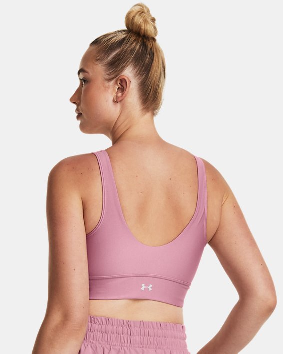 Women's UA Infinity Mid Pintuck Sports Bra in Pink image number 7